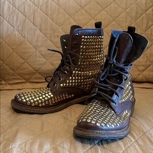 Brown Leather Boots with Gold Studs